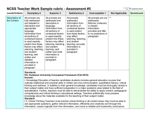 NCSS Teacher Work Sample rubric - Assessment #5