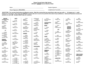 Rowan County Senior High School 2010-2011 SENIOR Course Selection Sheet