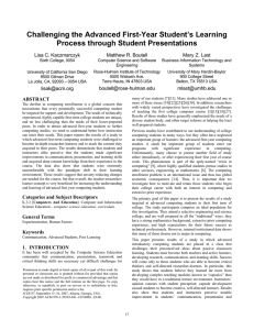 Challenging the Advanced First-Year Student’s Learning Process through Student Presentations