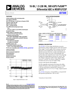 16-Bit, 1.5 LSB INL, 500 kSPS PulSAR™ Differential ADC in MSOP/LFCSP AD7688