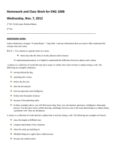 Homework and Class Work for ENG 100B Wednesday, Nov. 7, 2012