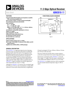 11.3 Gbps Optical Receiver ADN3010-11 Data Sheet FEATURES