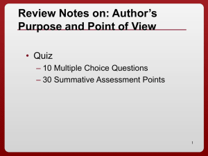 Review Notes on: Author’s Purpose and Point of View • Quiz
