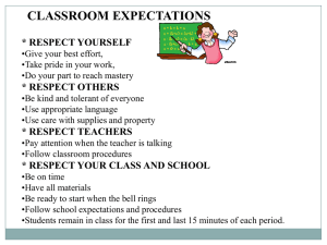 CLASSROOM EXPECTATIONS * RESPECT YOURSELF * RESPECT OTHERS