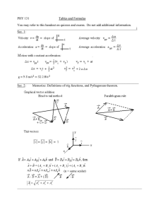 PHY 131         ...  You may refer to this handout on quizzes and exams. ...