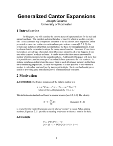 Generalized Cantor Expansions 1 Introduction Joseph Galante University of Rochester