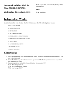 Independent Work : Homework and Class Work for ORAL COMMUNICATIONS