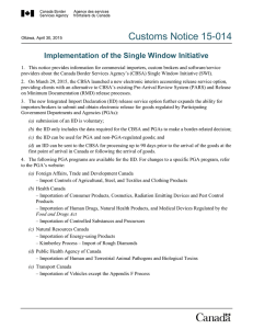 Customs Notice 15-014 Implementation of the Single Window Initiative