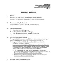 Order of Business Berkeley Division of the Academic Senate