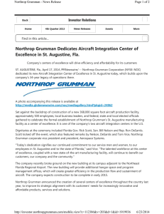 Northrop Grumman Dedicates Aircraft Integration Center of