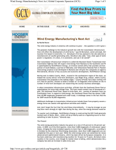 Wind Energy Manufacturing's Next Act Page 1 of 3