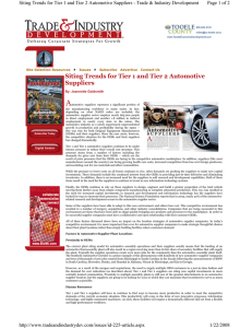A Siting Trends for Tier 1 and Tier 2 Automotive Suppliers