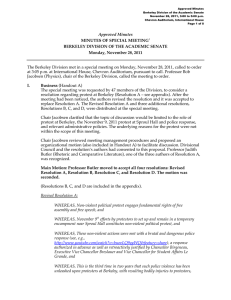 Approved Minutes Berkeley Division of the Academic Senate Chevron Auditorium, International House