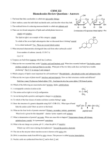 CHM 222 Biomolecules Review Questions - Answers