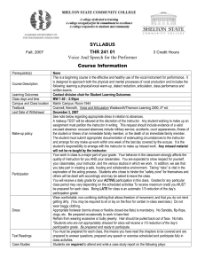 SYLLABUS THR 241 01 Course Information Voice And Speech for the Performer