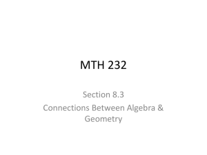 MTH 232 Section 8.3 Connections Between Algebra &amp; Geometry