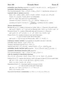 Stat 330 Formula Sheet Exam II
