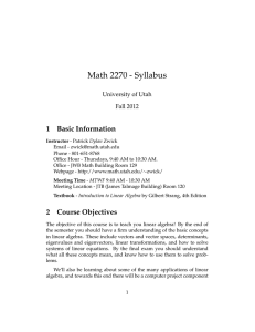 Math 2270 - Syllabus 1 Basic Information University of Utah