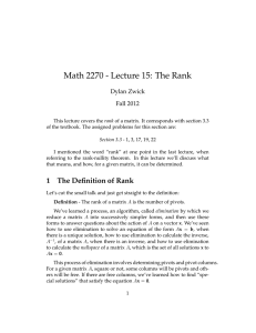 Math 2270 - Lecture 15: The Rank Dylan Zwick Fall 2012
