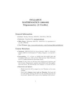 SYLLABUS MATHEMATICS 1060-002 Trigonometry (3 Credits) General Information