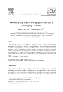Decentralizing antipoverty program delivery in developing countries * Pranab Bardhan