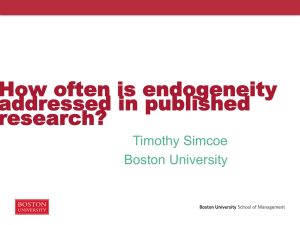 How often is endogeneity addressed in published research? Timothy Simcoe