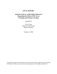 FINAL REPORT Analysis of Survey of Brookline Educators Teaching and Student Learning