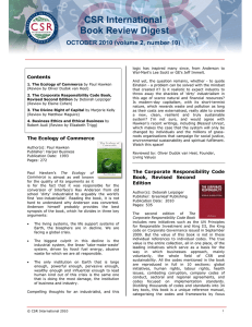 CSR International Book Review Digest OCTOBER 2010 (volume 2, number 10) Contents