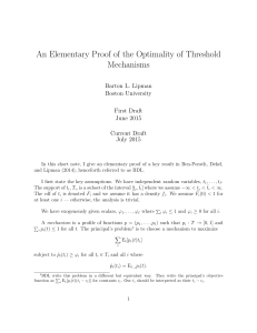 An Elementary Proof of the Optimality of Threshold Mechanisms Barton L. Lipman