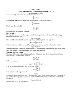 Math 2280-1 Notes for Separable Differential Equations - %1.4
