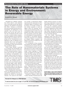 The Role of Nanomaterials Systems in Energy and Environment: Renewable Energy