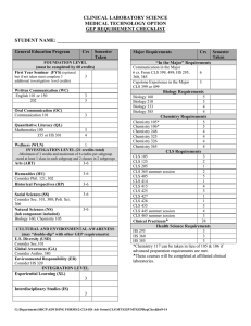 CLINICAL LABORATORY SCIENCE MEDICAL TECHNOLOGY OPTION GEP REQUIREMENT CHECKLIST