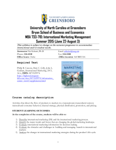 University of North Carolina at Greensboro MBA 733-71D: International Marketing Management