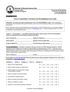 FACULTY/UNIVERSITY INSTRUCTOR RECOMMENDATION FORM  COPY AS NEEDED