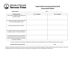 Experiential Learning Activity (ELA) Assessment Rubric  Student Name