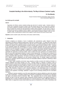 Complaint Handling in the Airline Industry: The Way to Enhance... Dr. Dina Metwally Mediterranean Journal of Social Sciences MCSER Publishing, Rome-Italy
