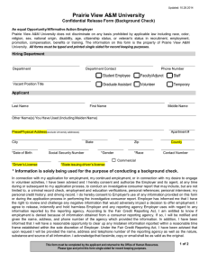 Prairie View A&amp;M University Confidential Release Form (Background Check)
