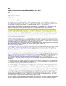 DRAFT EXAMPLE - OFFER LETTER OF EMPLOYMENT FOR TENURE/TENURED – TRACK...  Date