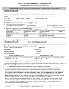 UW‐LA CROSSE Precollege MARC Registration Form STUDENT