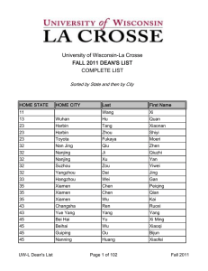 University of Wisconsin-La Crosse FALL 2011 DEAN'S LIST COMPLETE LIST