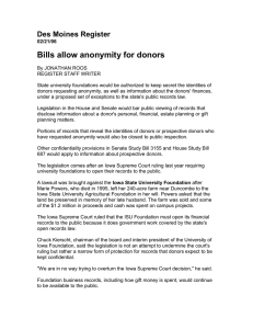 Bills allow anonymity for donors Des Moines Register
