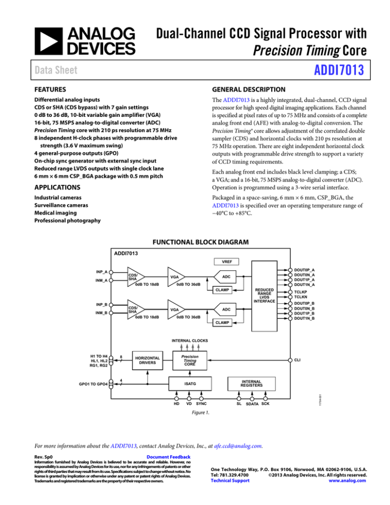 Dual Channel Ccd Signal Processor With Precision Timing Addi Data Sheet