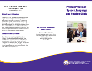 Privacy Practices: Speech, Language and Hearing Clinic Clinic Privacy Obligations
