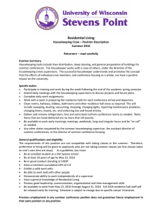 Residential Living Housekeeping Crew – Position Description Summer 2016 Returners – read carefully