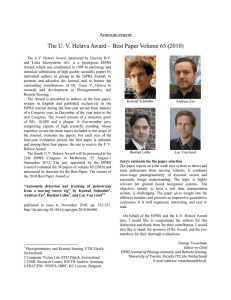 The U. V. Helava Award – Best Paper Volume 65... Announcement