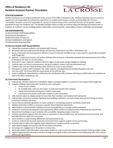 Office of Residence Life Resident Assistant Position Description  POSITION SUMMARY