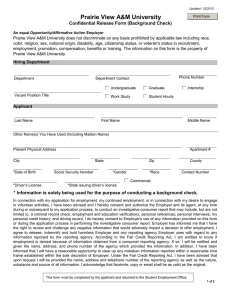 Prairie View A&amp;M University  Confidential Release Form (Background Check)