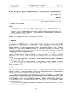 Quality Management System as a Tool for Intensive Development of... Mediterranean Journal of Social Sciences Sharafutdinova N. Valeeva J.