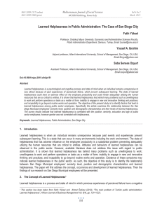 Learned Helplessness in Public Administration: The Case of San Diego... Mediterranean Journal of Social Sciences Fatih Yüksel MCSER Publishing, Rome-Italy
