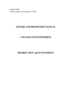 TENURE AND PROMOTION MANUAL COLLEGE OF ENGINEERING PRAIRIE VIEW A&amp;M UNIVERSITY Updated 11/30/07